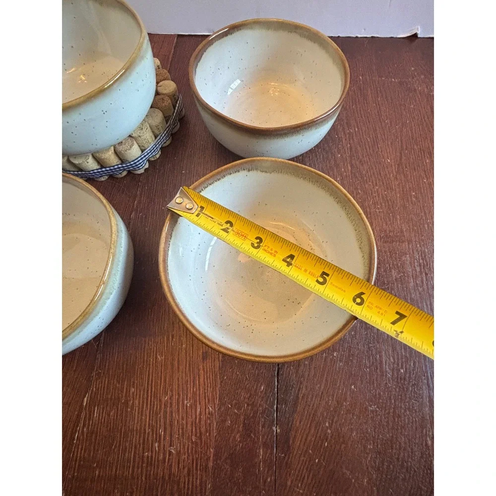 Hearth & Hand with Magnolia Stoneware Cereal Bowls Cream Brown Rim Set of 4